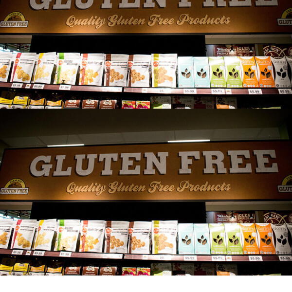 Gluten Free section of groceries, meat and produce are available at Farm Boy Beaverbrook.