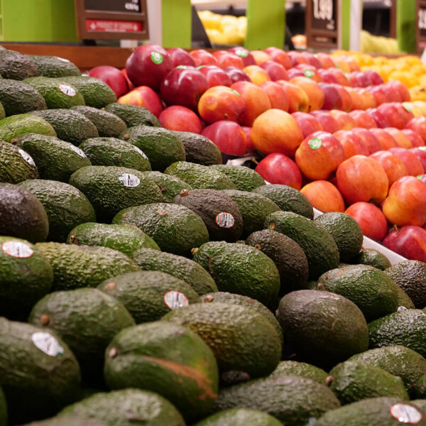 Fresh avocados and apple display at Farm Boy King and Weber.