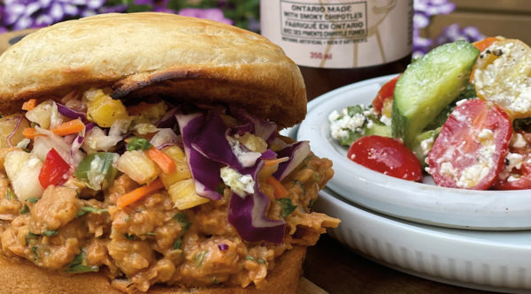 Chipotle BBQ Chickpea Sandwiches with Pineapple Salsa Slaw