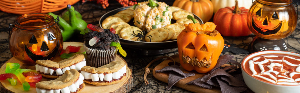 a platter of spooky Halloween snacks