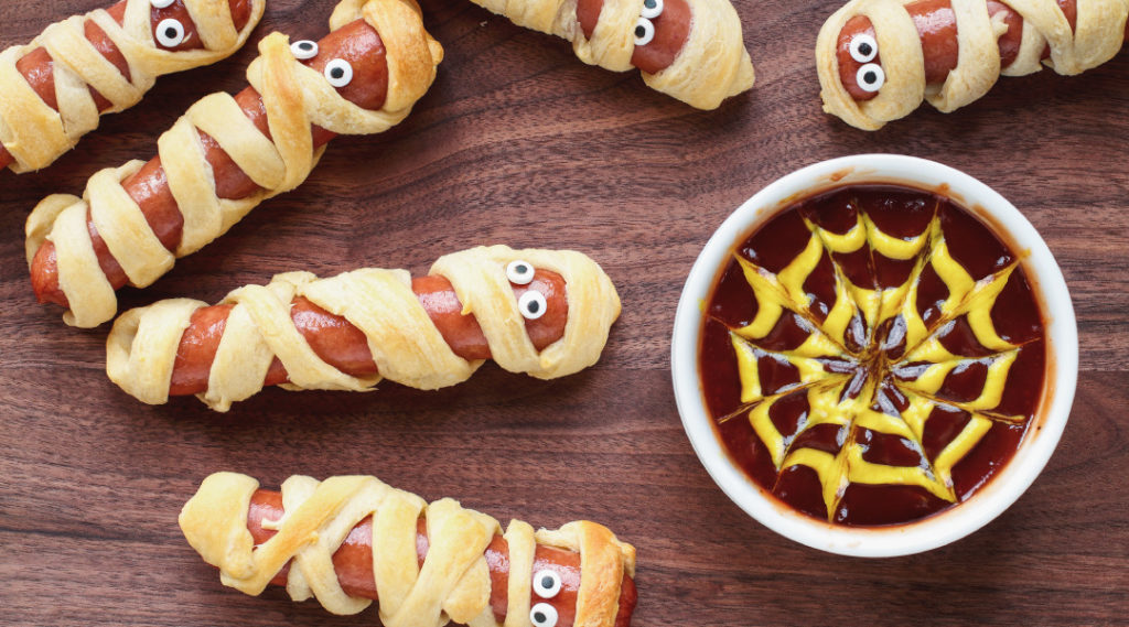 Spooky mummy hot dogs with phyllo pastry 
