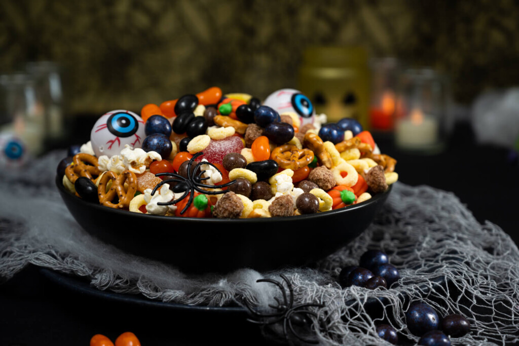 Bowl of Halloween snack mix