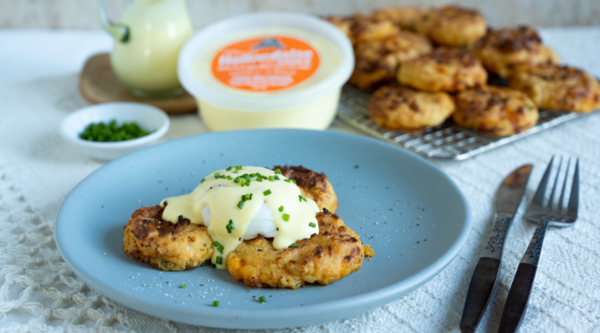 Mashed Potato Cakes with Poached Eggs & Hollandaise