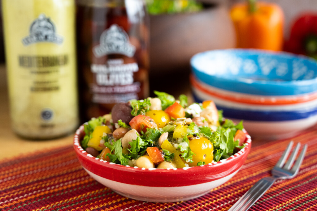 eat healthy on a budget dish: Mediterranean Bean, Kale and Quinoa Salad