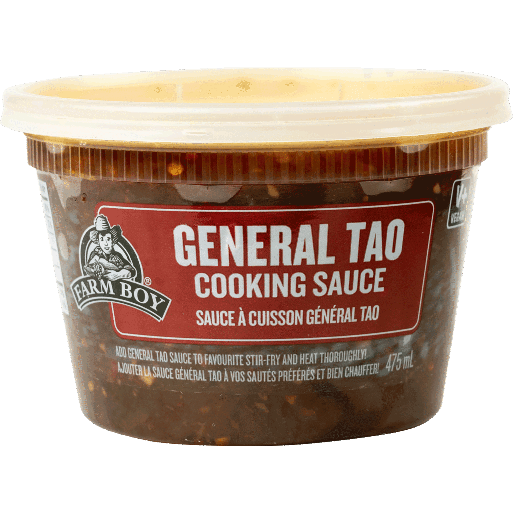 Plastic container of Farm Boy General Tao Cooking Sauce