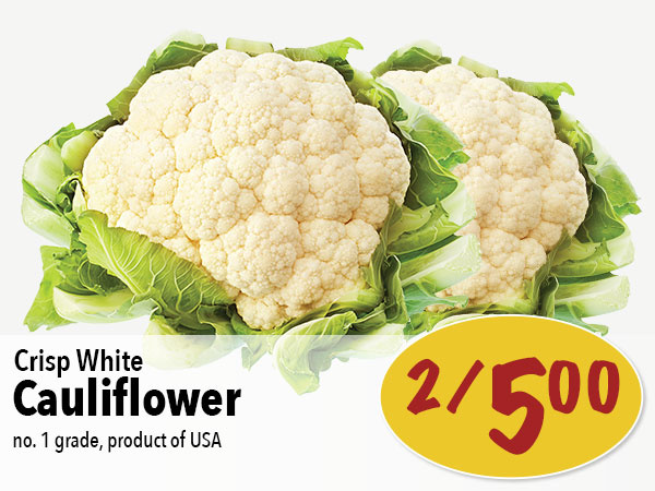 Crisp White Cauliflower no, 1 grade, Product of USA 2/$5.00