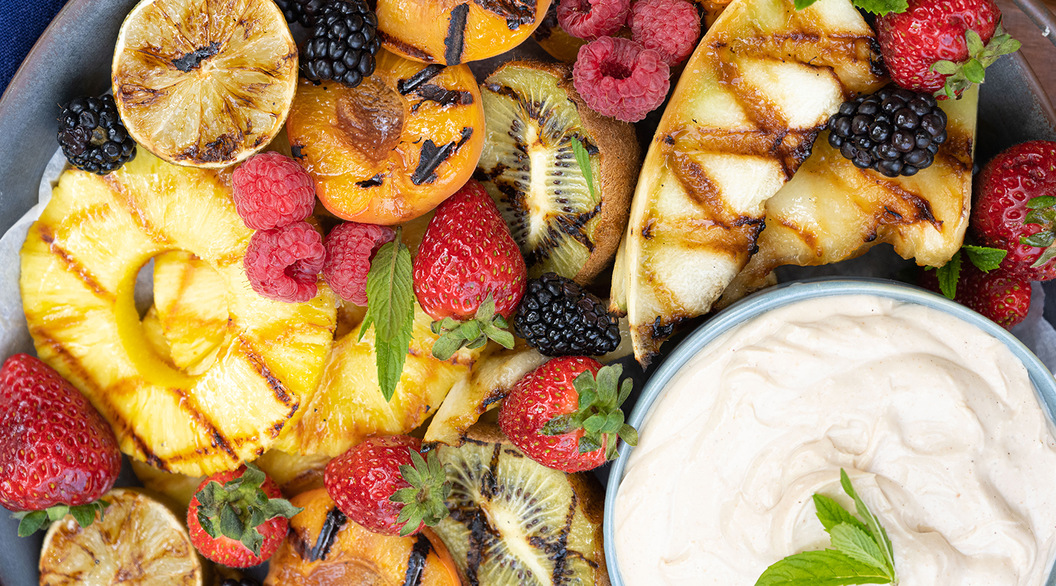 Grilled Fruit Platter with Creamy Tri-Nut Dip