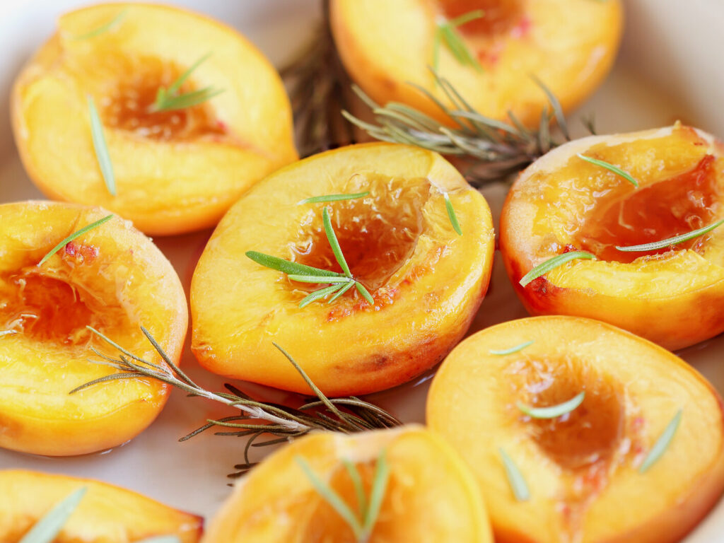 Roasted Peaches with Thyme and Brown Sugar.