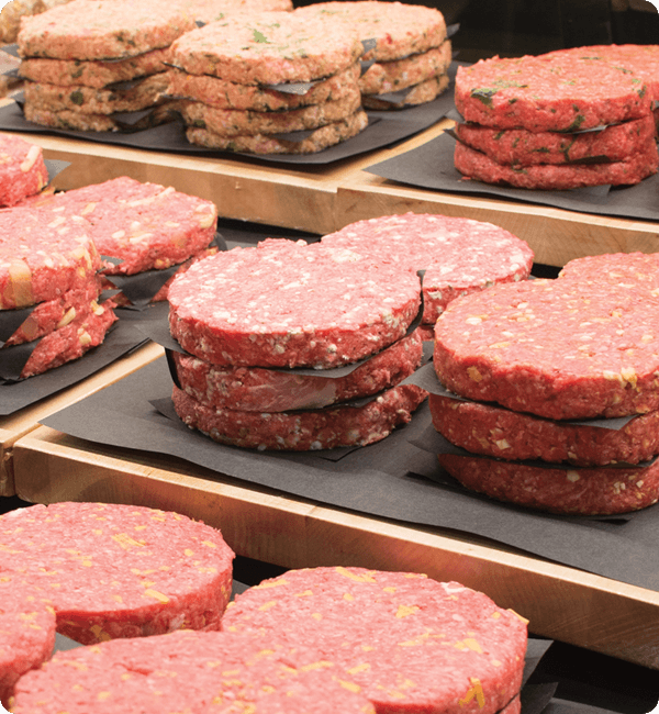 Our burger patty display in-store at our Meat Department. Made fresh with high-quality ingredients.