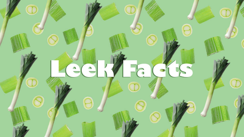 Leek Facts poster with leeks in the background