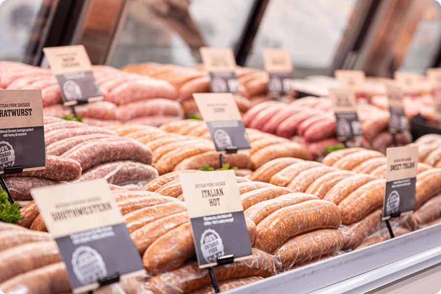Beautiful display of our artisan sausages in store!