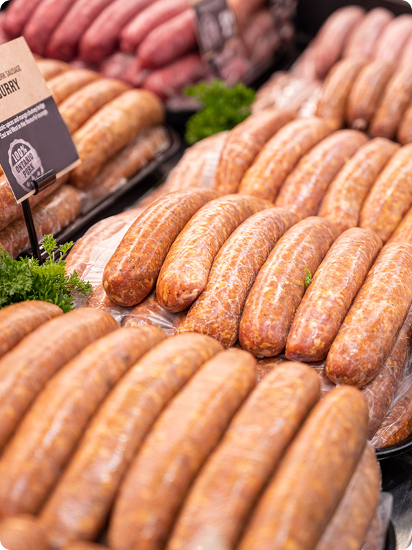 Display of our Artisan Sausages in-store at the Meat Department.