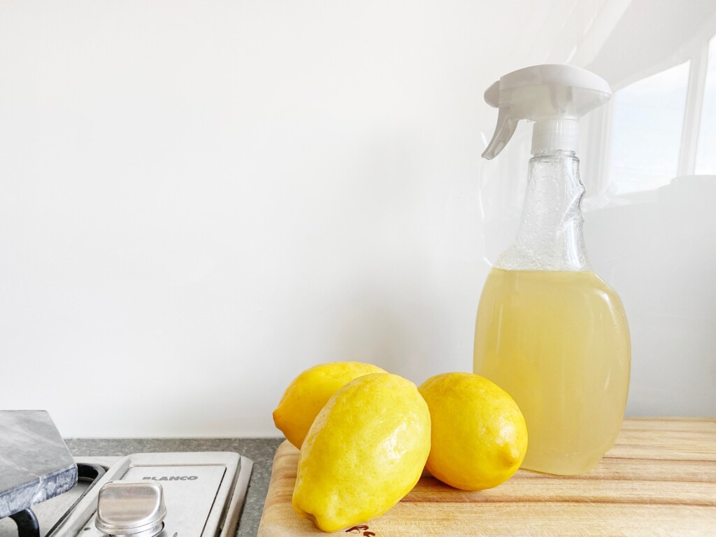 Lemon vinegar spray is a cleaner that can help cut grime due to the solutions acid content.