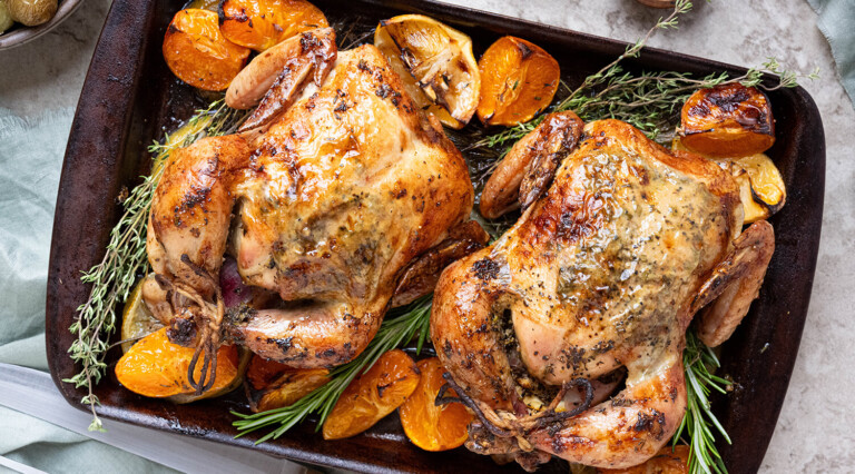 Roasted Cornish hens make for a stunning centrepiece on any table; they offer a delightful departure from traditional roasted poultry, filling your dining experience with elegance and indulgence. Tender and juicy, these petite birds are perfect to portion into individual servings. You can create a picture-perfect roast that will impress your family and guests with minimal effort, making this recipe a great addition to your holiday meals! Serve with roasted potatoes and a wild rice pilaf and enjoy.