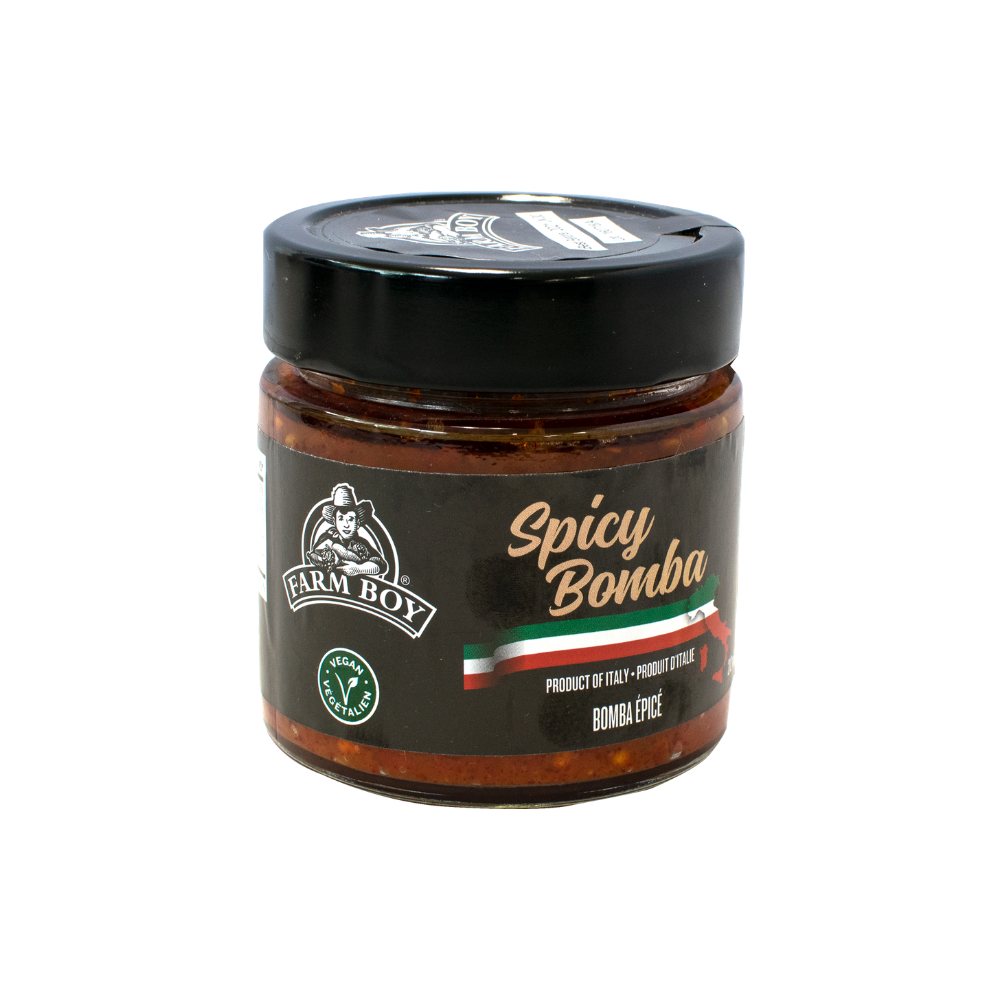 Jar of Farm Boy Spicy Bomba on white background