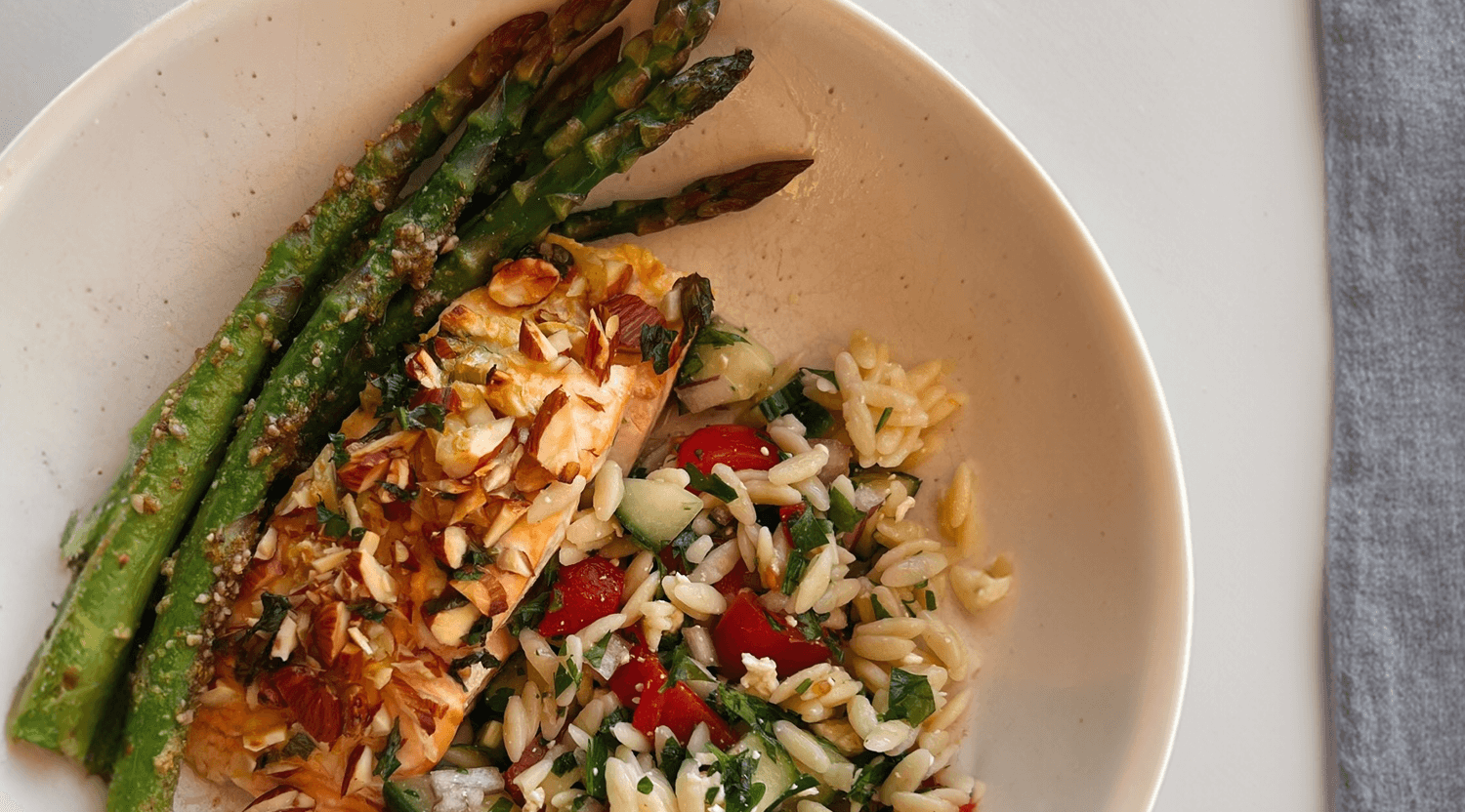 Almond Crusted Salmon & Vegetable Orzo | Farm Boy Recipes