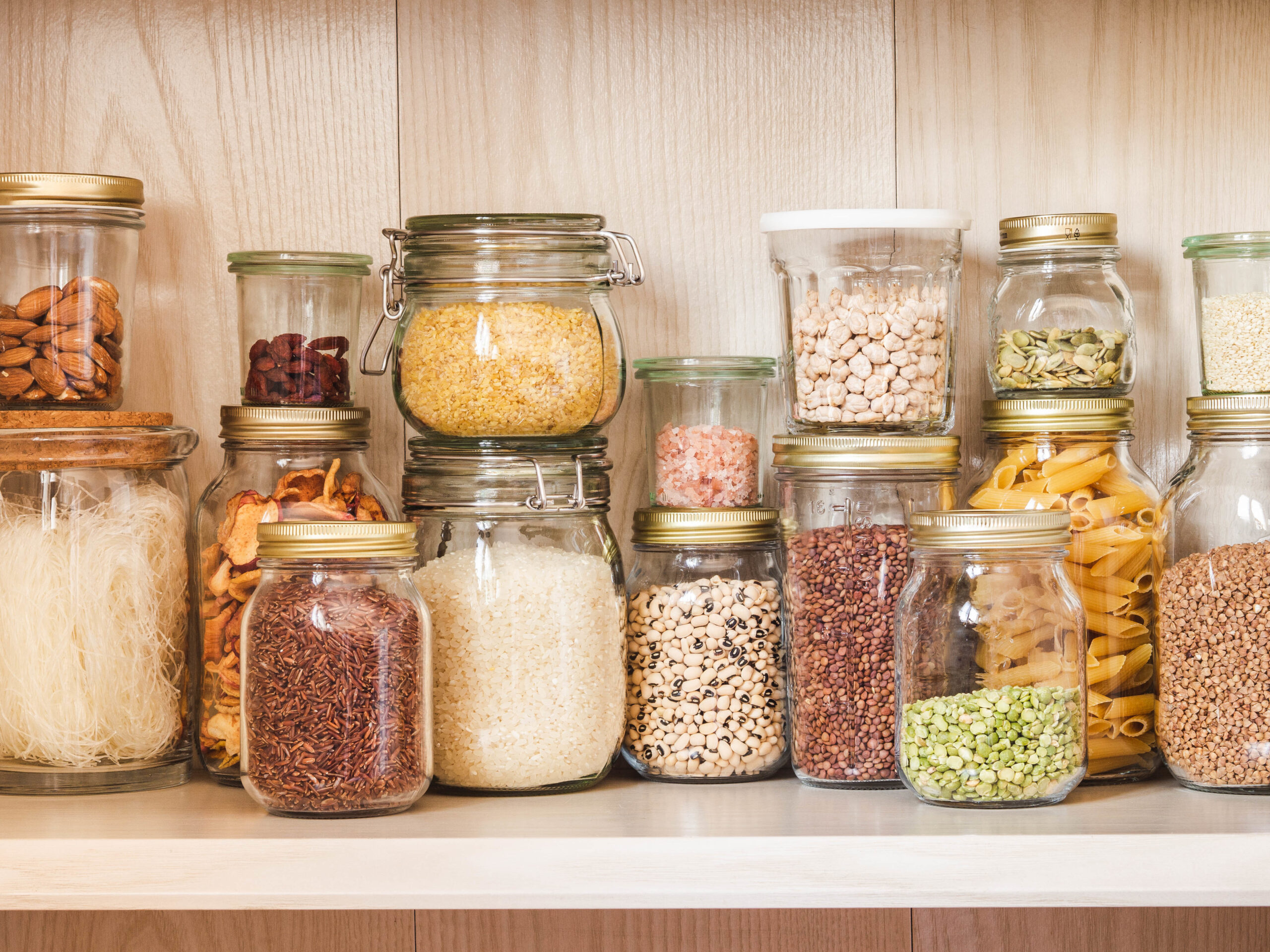 grocery shop pantry staples on shelf