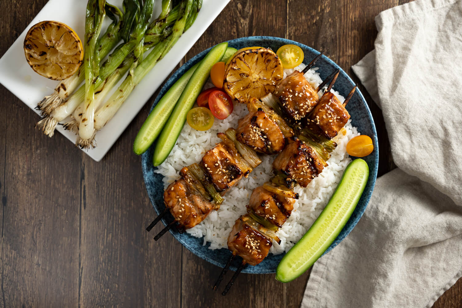 grilled teriyaki salmon kebabs