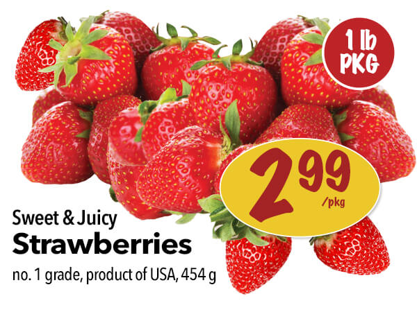 Sweet and Juicy Strawberries for $2.99 per package at Farm Boy. Click to view the entire digital flyer.