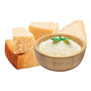 A portion of parmesan cheese along with a bowl of shredded parmesan. 