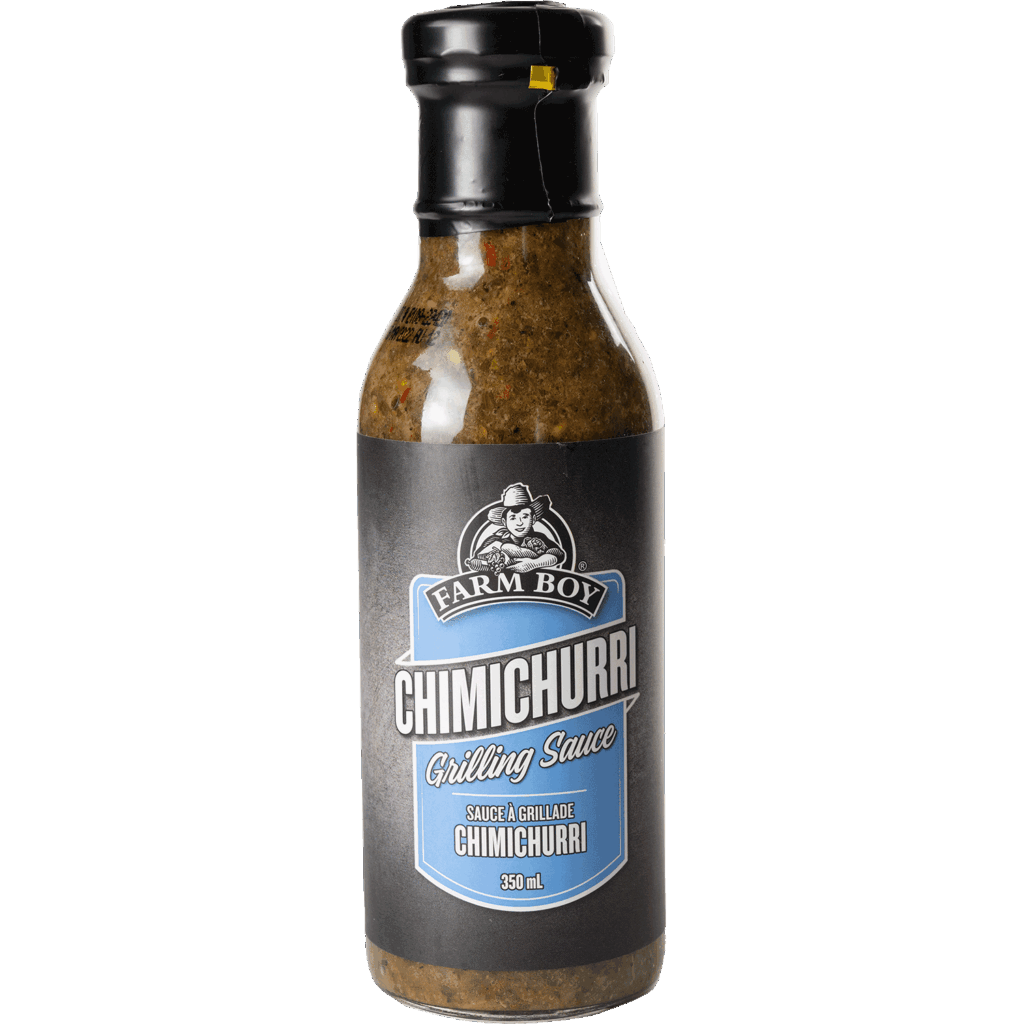 Bottle of Farm Boy Chimichurri Sauce on white background