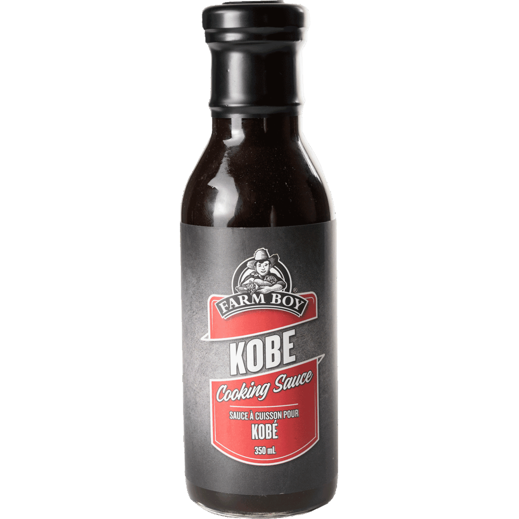 Bottle of Farm Boy Kobe BBQ Sauce on white background