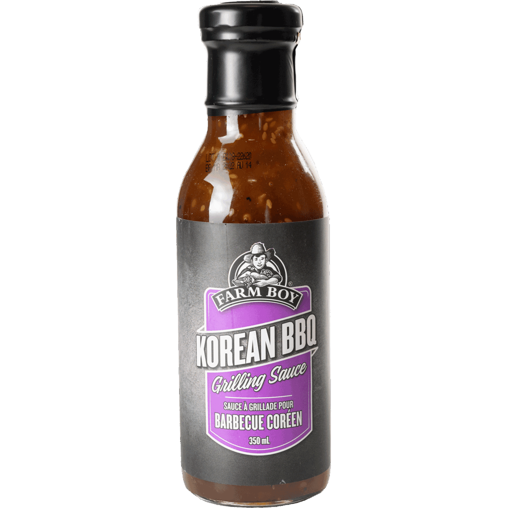 Bottle of Farm Boy Korean BBQ Sauce on white background