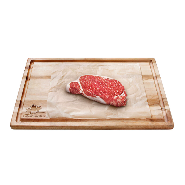 Cutting board with image of striploin steak