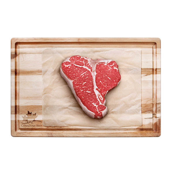 Cutting board with image of T-bone steak