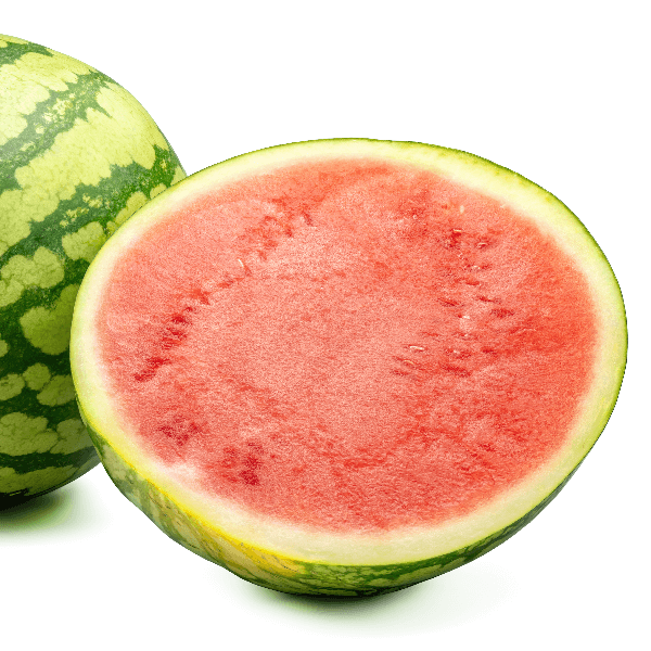 Cross section of a seedless watermelon on white background