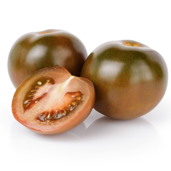 Brown Kumato tomatoes on white background