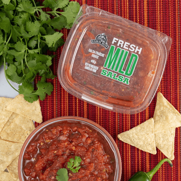 Overhead image of container of Farm Boy Fresh Salsa