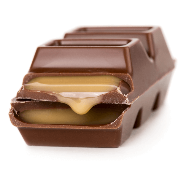 Chocolate caramel bar on white background