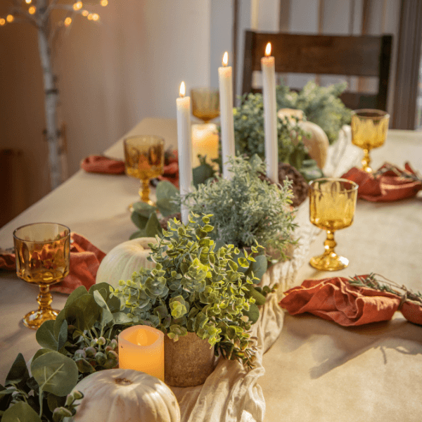 Dinner table setting for autumn holiday