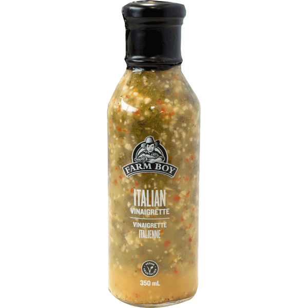 Bottle of Farm Boy Italian Vinaigrette on white background