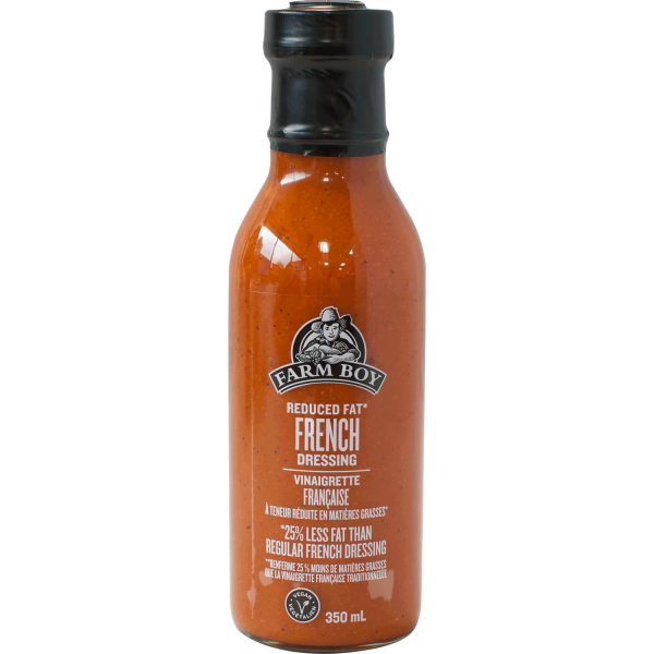 Bottle of Farm Boy Reduced Fat French Dressing on white background