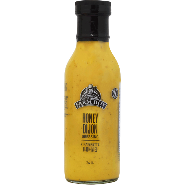 Bottle of Farm Boy Honey Dijon Dressing on white background