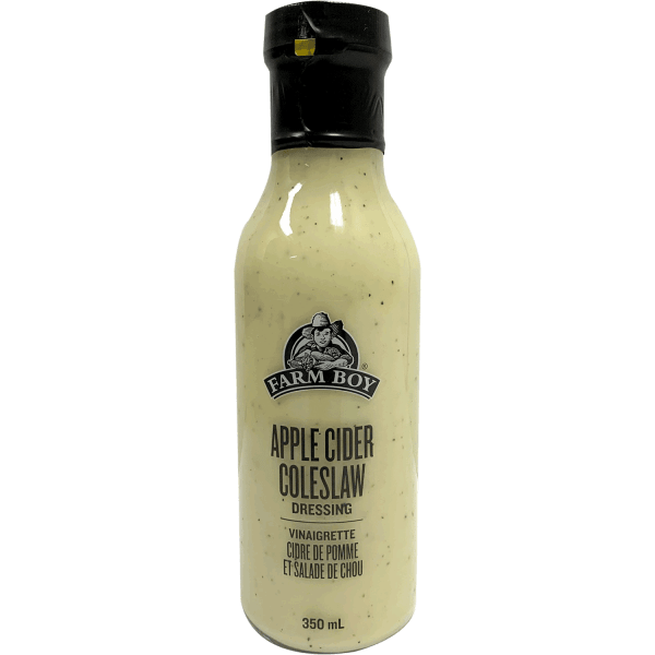 Bottle of Farm Boy Apple Cider Coleslaw Dressing on white background