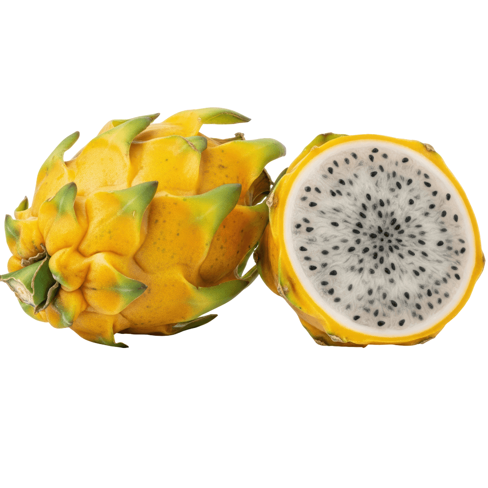 Whole and halved pithaya on white background