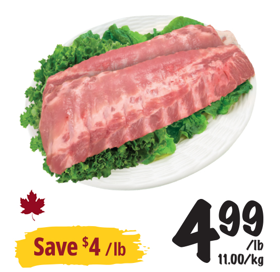 Fresh Pork Back Ribs, cryovac pkg, product of Canada. Save $4/lb $4.99 /lb