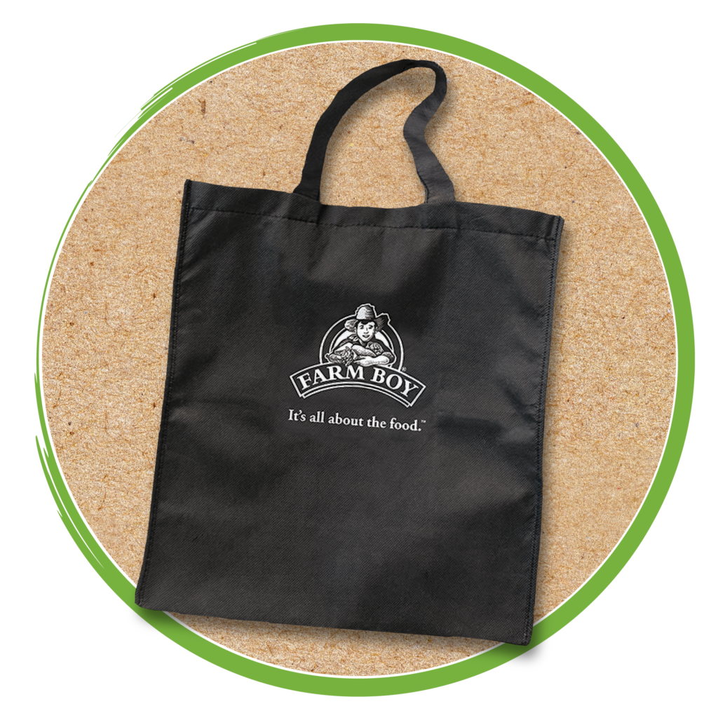 Normal black Farm Boy bag with the a white Farm Boy logo