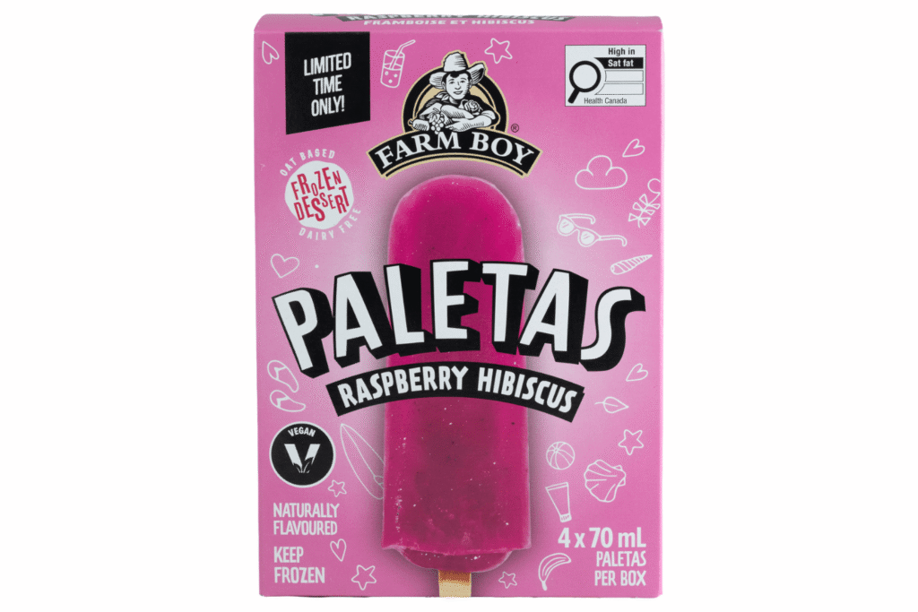 Bx of Farm Boy Raspberry Hibiscus Paletas on white background